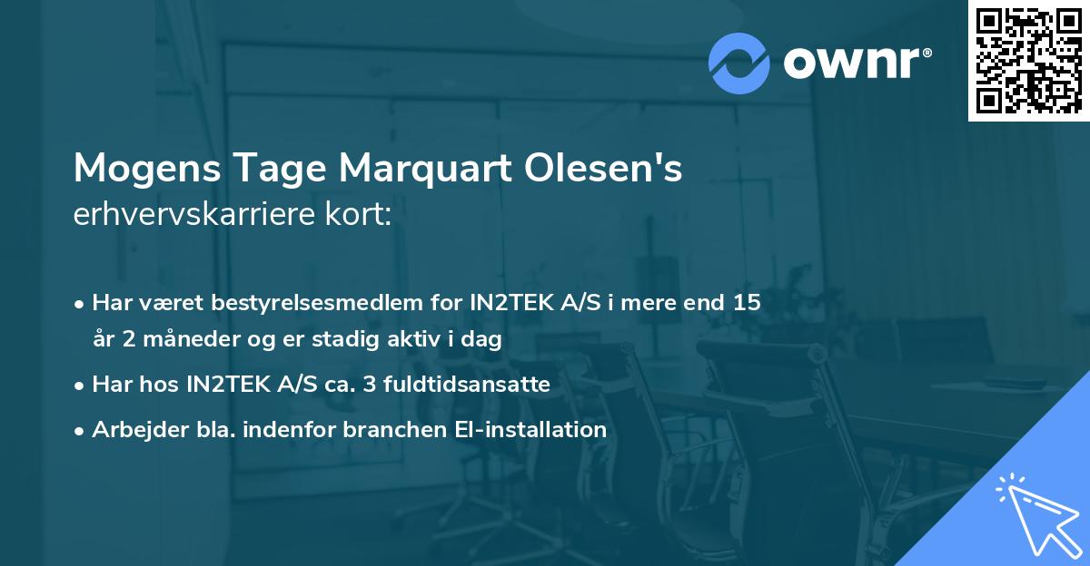 Mogens Tage Marquart Olesen's erhvervskarriere kort