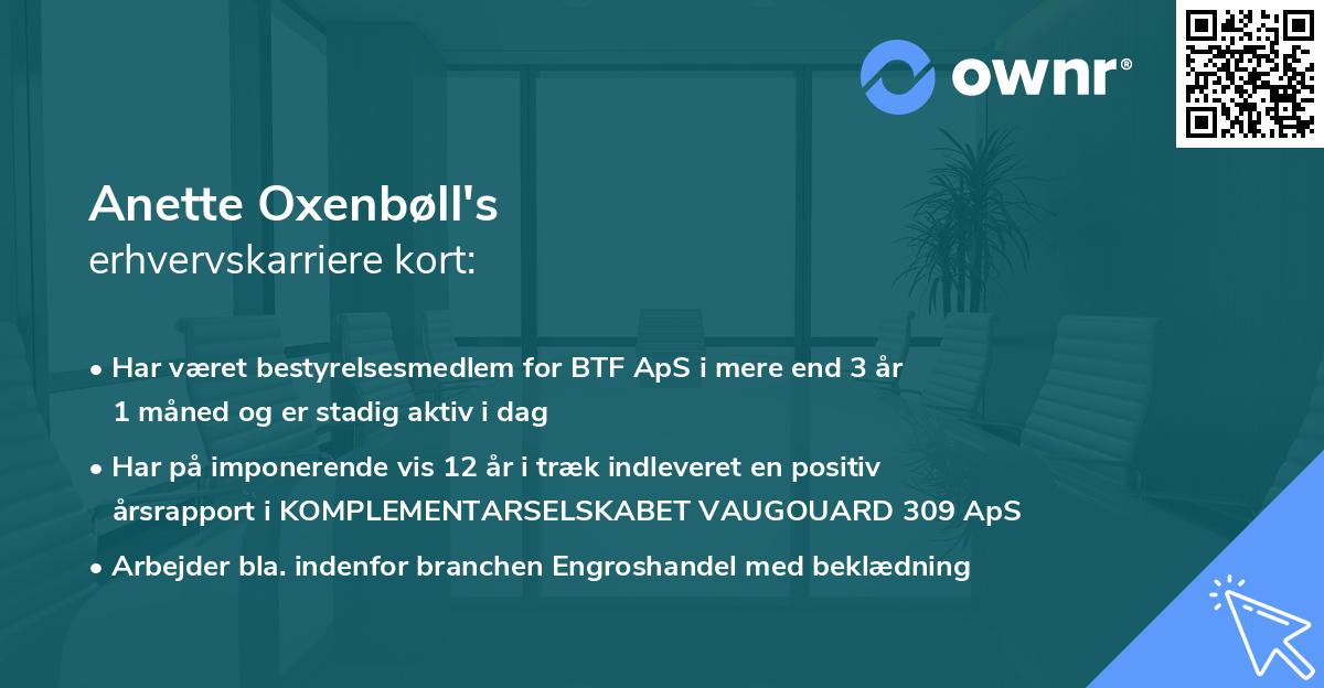 Anette Oxenbøll's erhvervskarriere kort