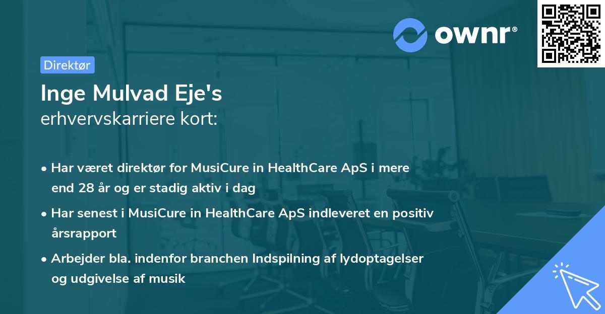 Inge Mulvad Eje's erhvervskarriere kort
