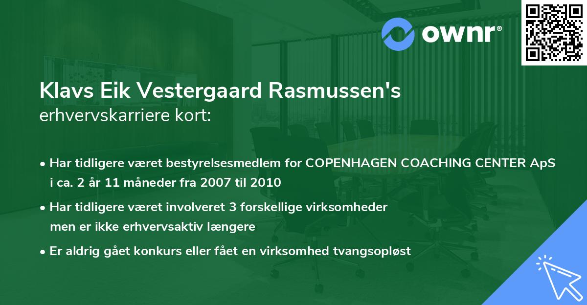 Klavs Eik Vestergaard Rasmussen's erhvervskarriere kort