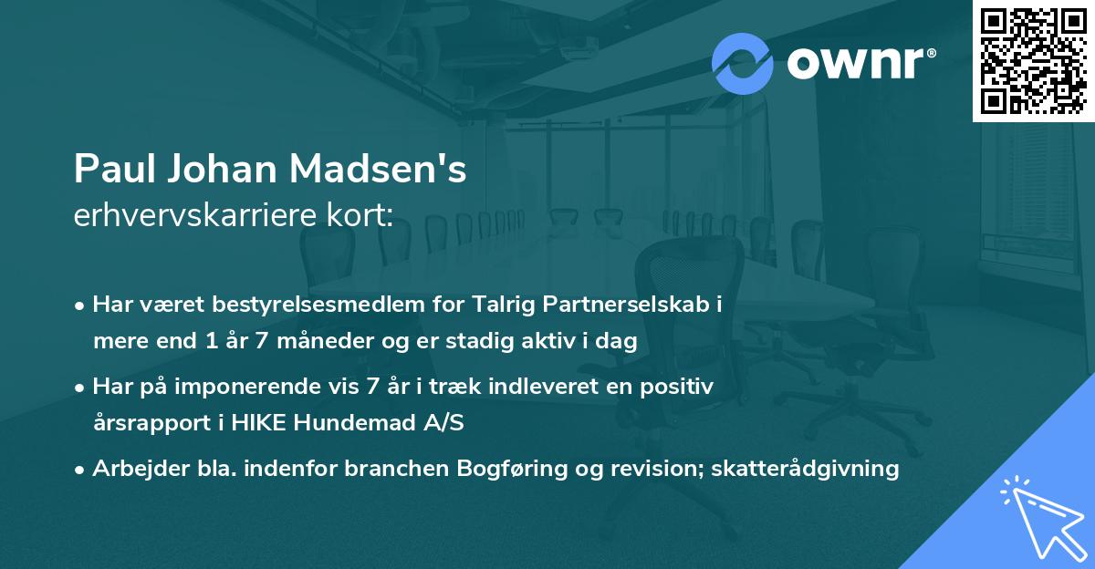 Paul Johan Madsen's erhvervskarriere kort
