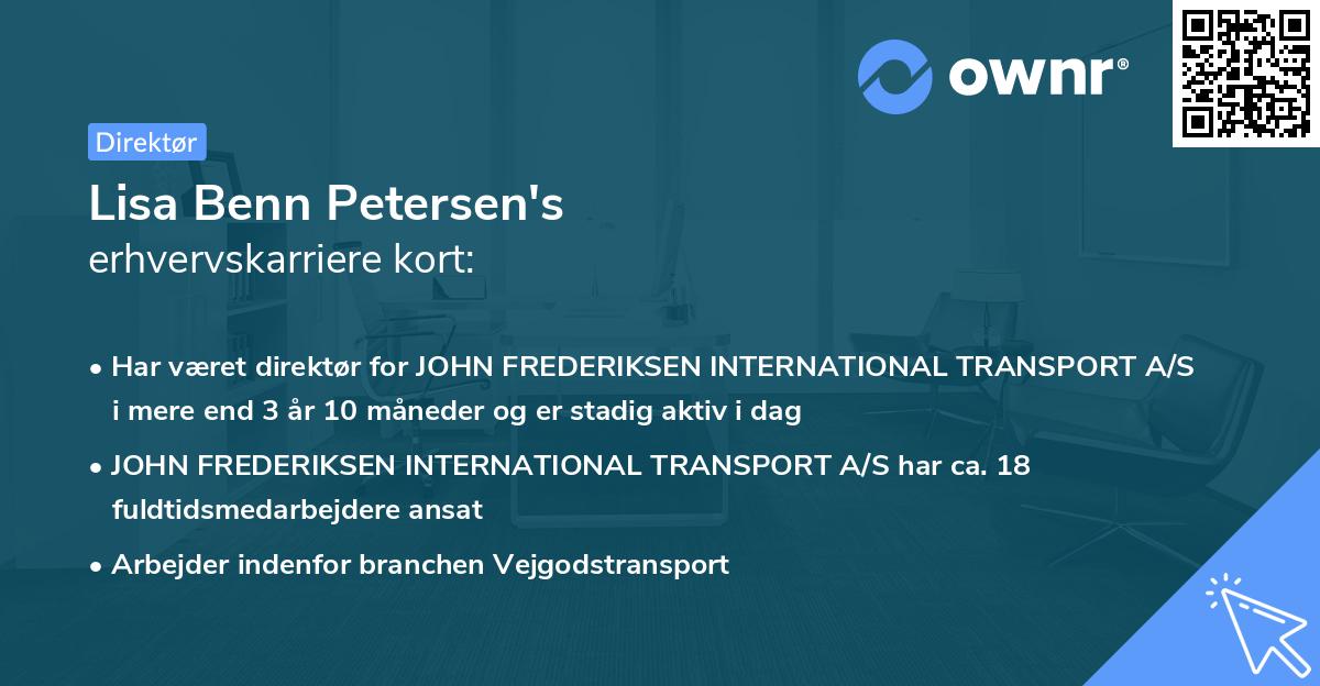 Lisa Benn Petersen's erhvervskarriere kort