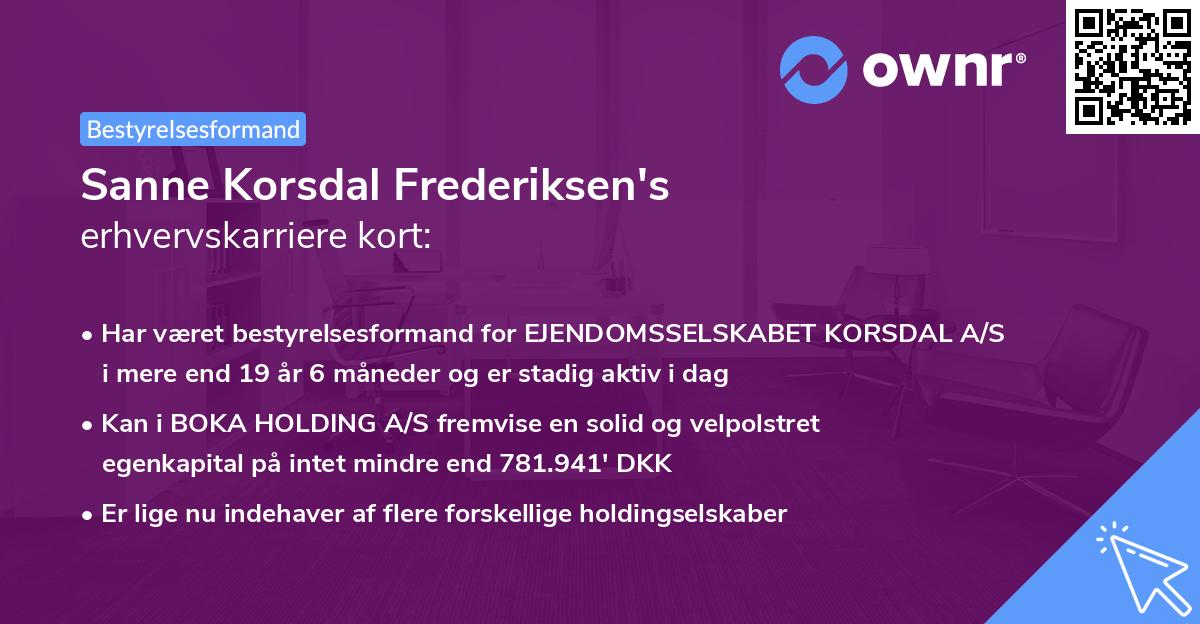 Sanne Korsdal Frederiksen's erhvervskarriere kort