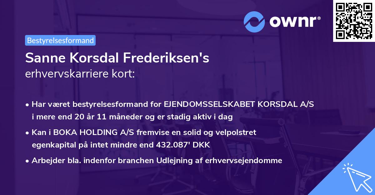 Sanne Korsdal Frederiksen's erhvervskarriere kort