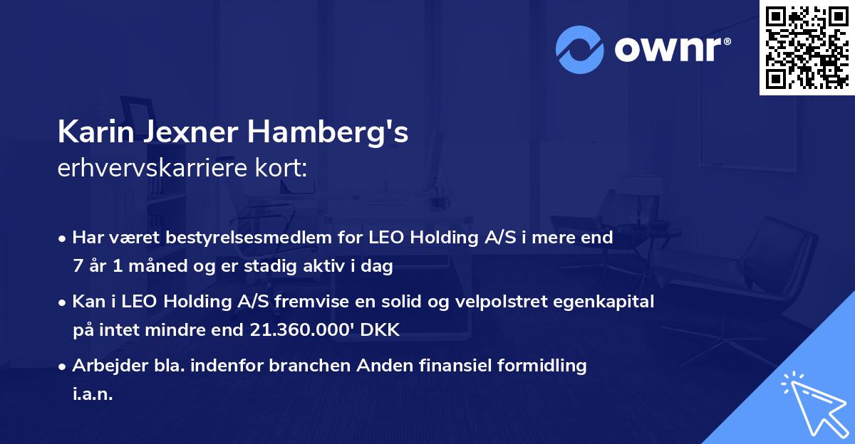 Karin Jexner Hamberg's erhvervskarriere kort