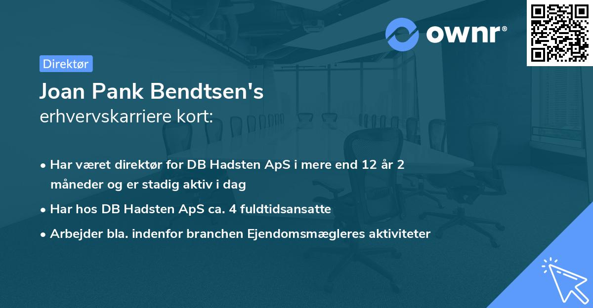 Joan Pank Bendtsen's erhvervskarriere kort