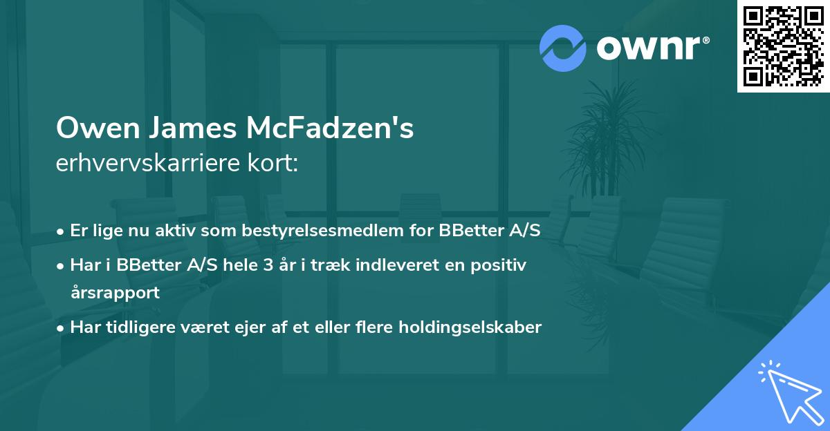 Owen James McFadzen's erhvervskarriere kort