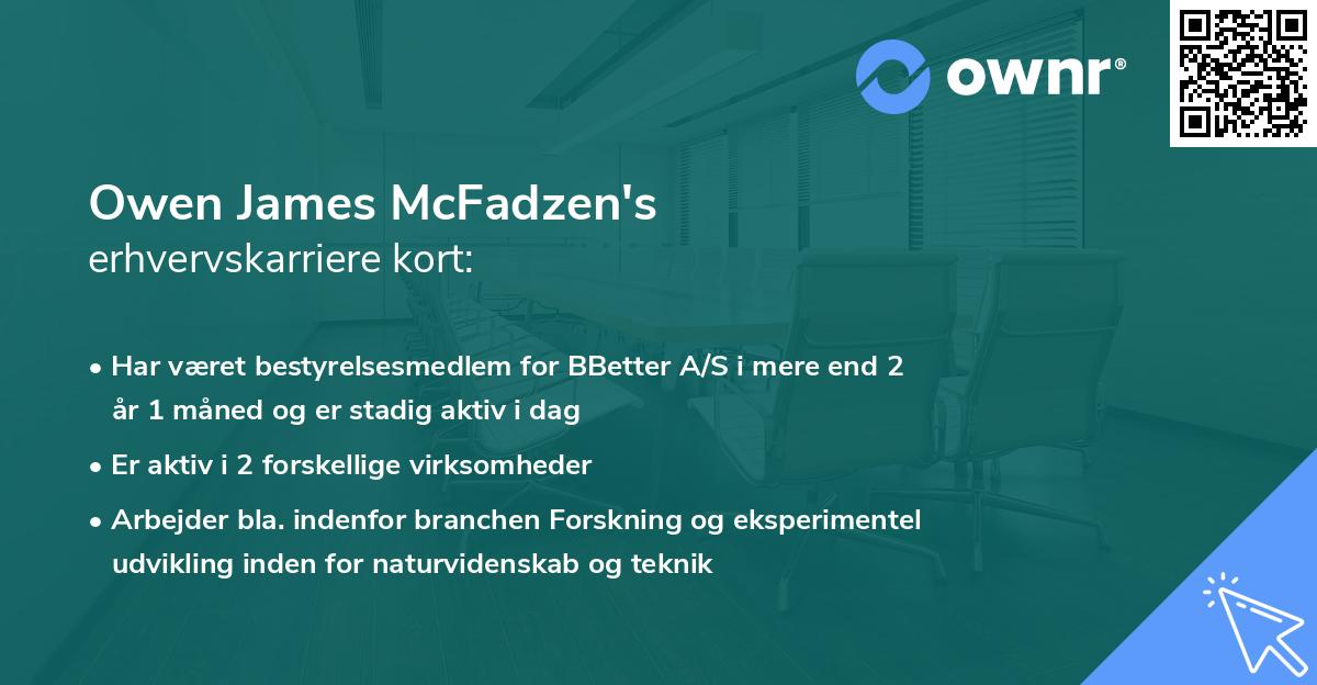 Owen James McFadzen's erhvervskarriere kort