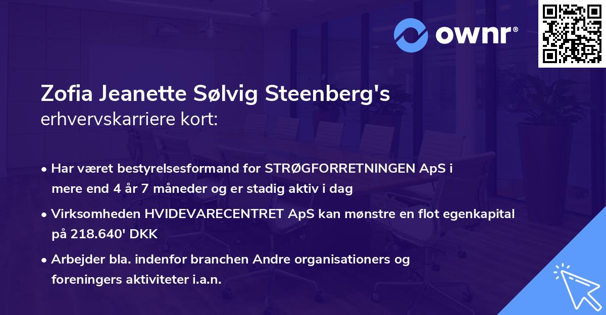 Zofia Jeanette Sølvig Steenberg's erhvervskarriere kort