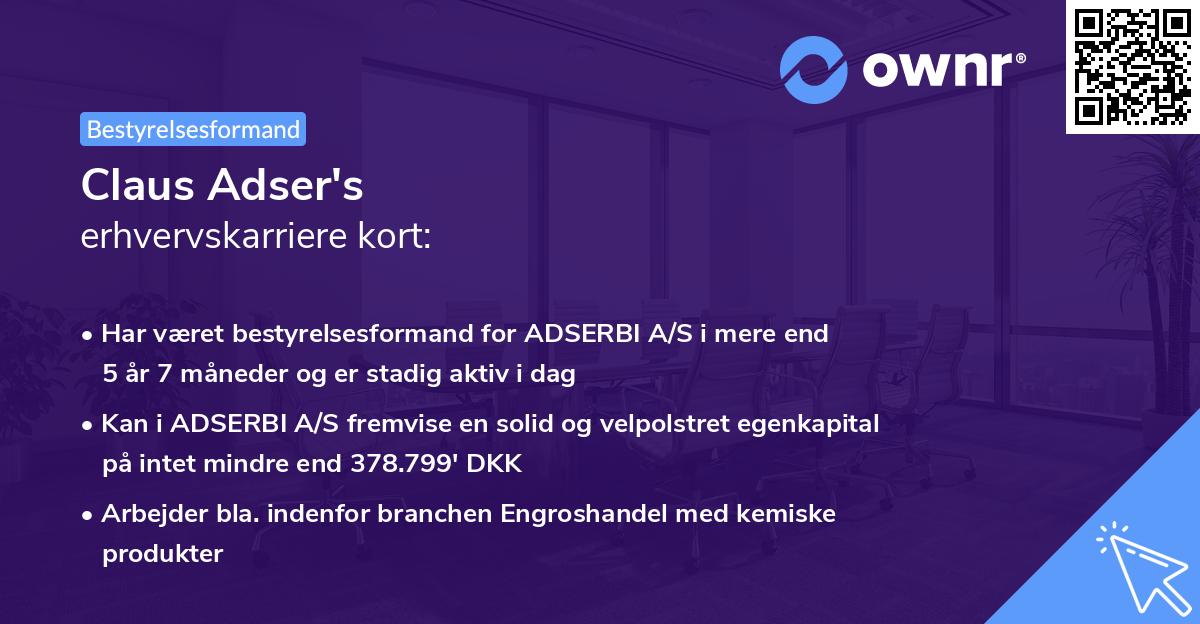 Claus Adser's erhvervskarriere kort