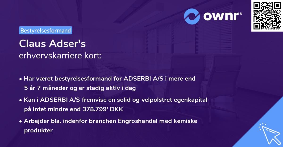 Claus Adser's erhvervskarriere kort