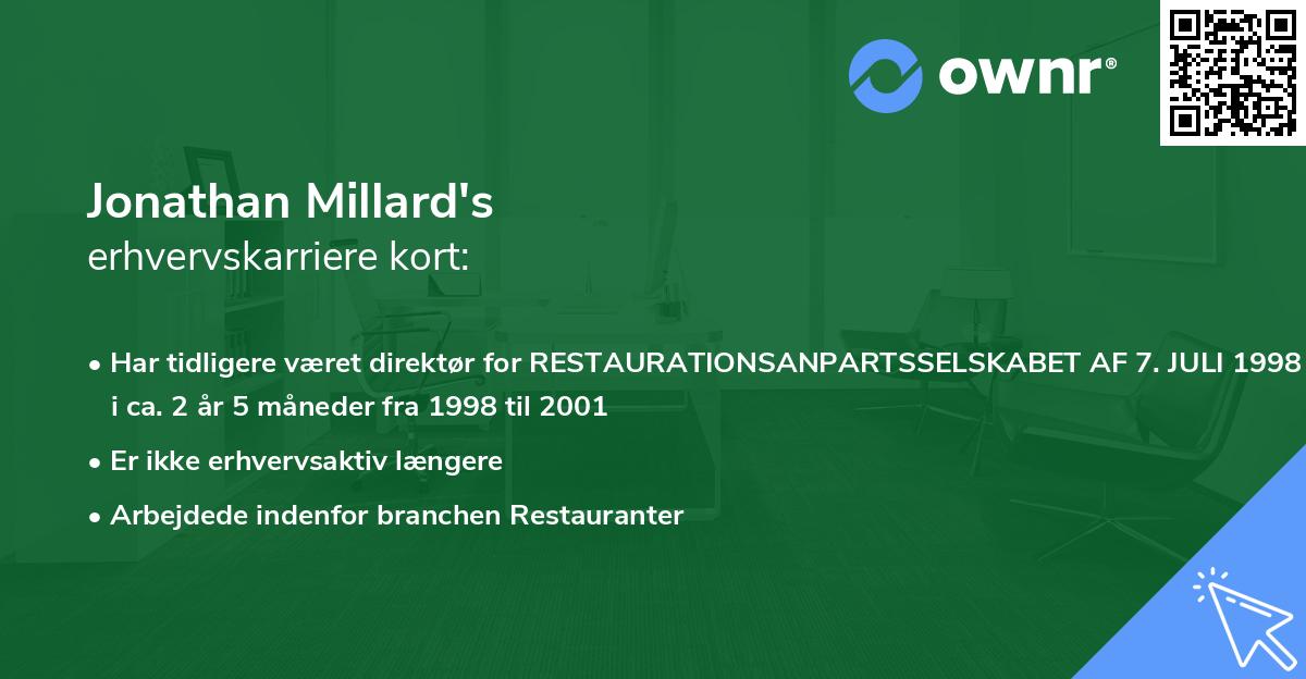 Jonathan Millard's erhvervskarriere kort
