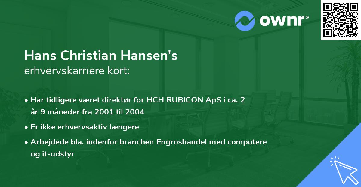 Hans Christian Hansen's erhvervskarriere kort