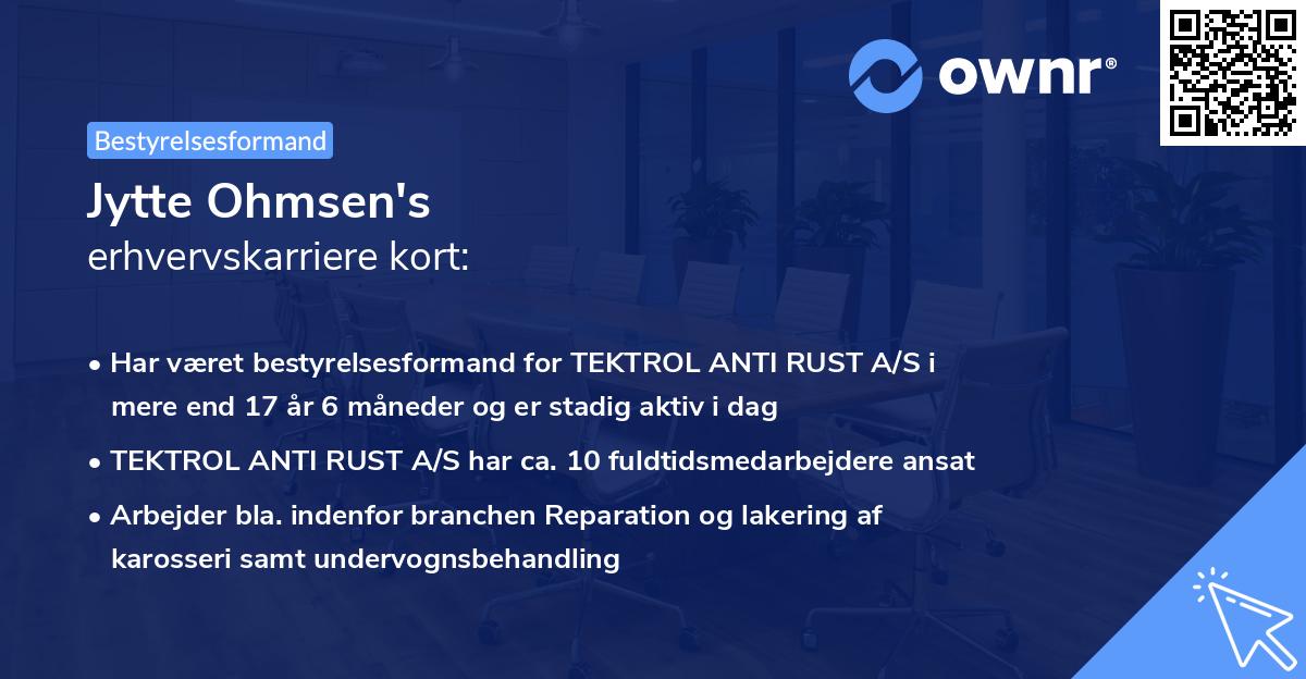 Jytte Ohmsen's erhvervskarriere kort