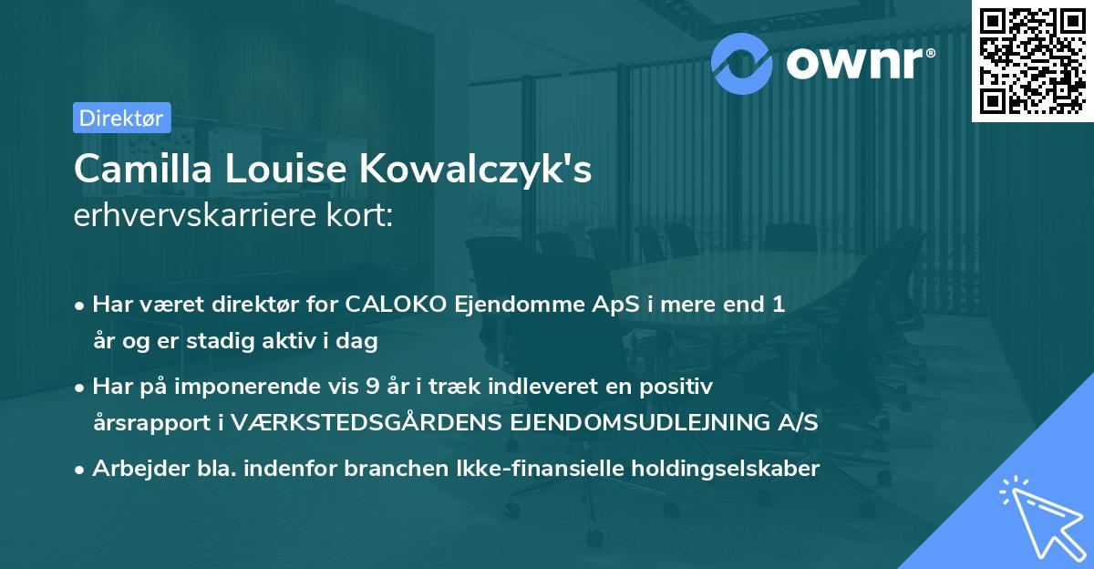 Camilla Louise Kowalczyk's erhvervskarriere kort