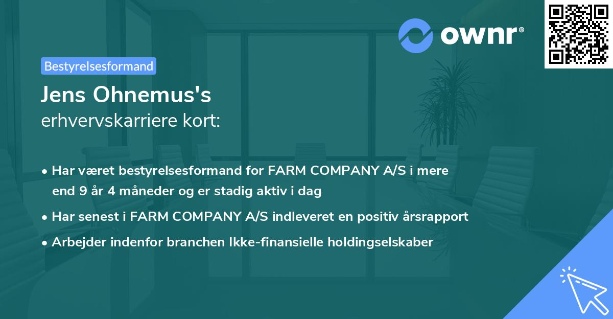 Jens Ohnemus's erhvervskarriere kort