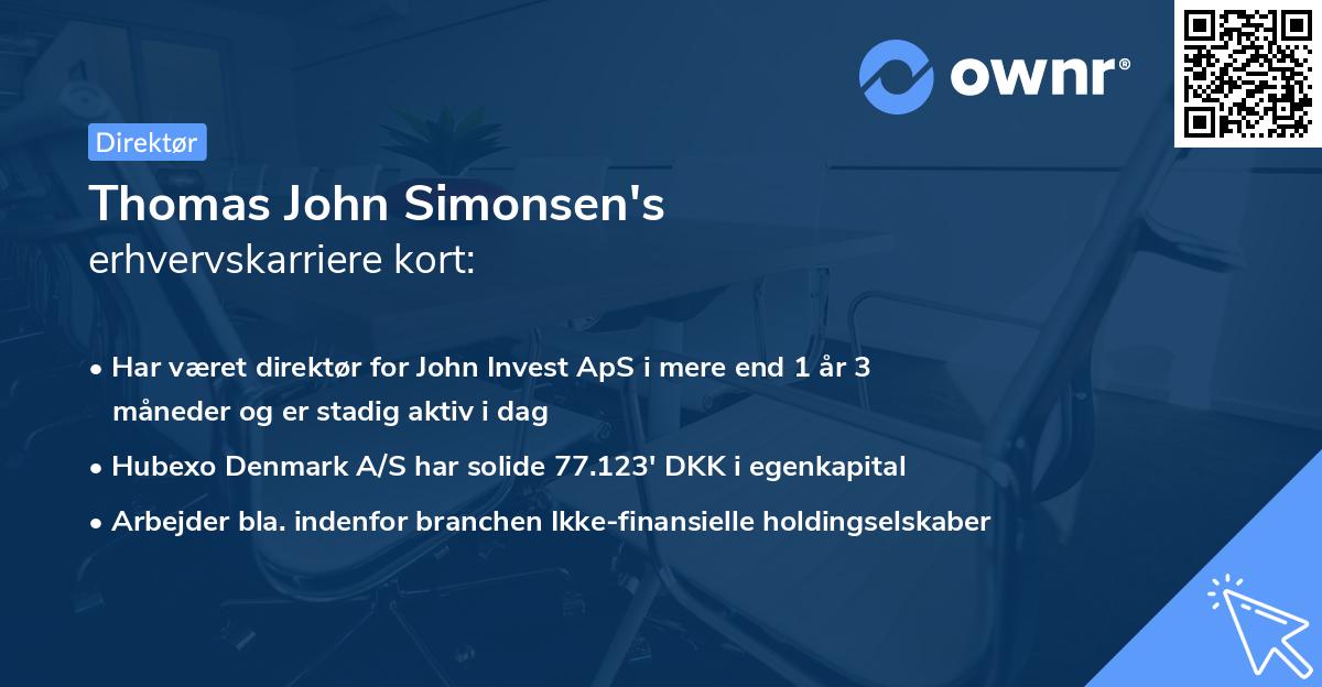 Thomas John Simonsen's erhvervskarriere kort