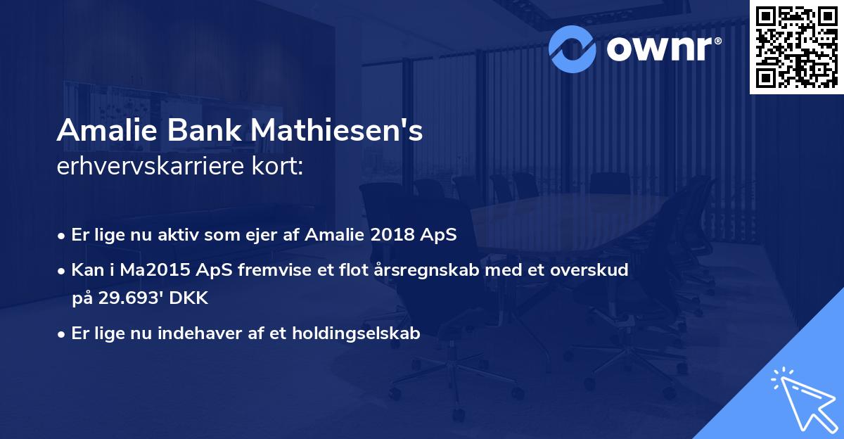 Amalie Bank Mathiesen's erhvervskarriere kort