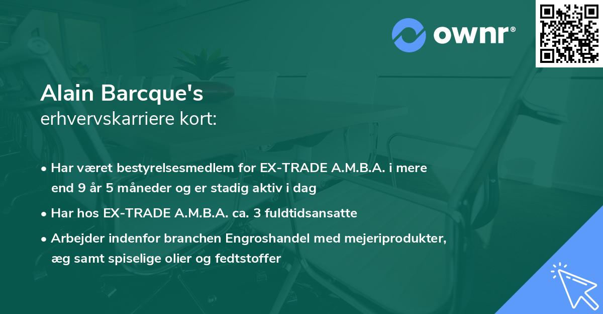 Alain Barcque's erhvervskarriere kort