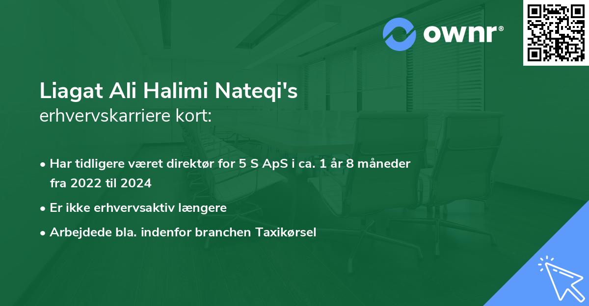 Liagat Ali Halimi Nateqi's erhvervskarriere kort