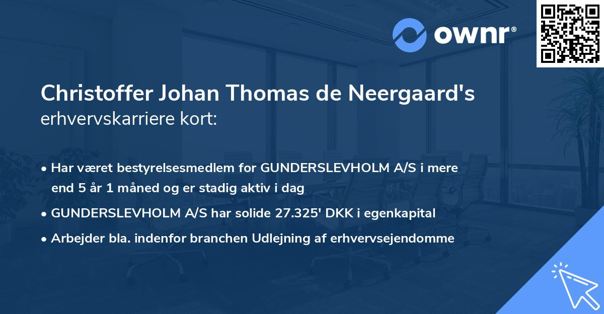 Christoffer Johan Thomas de Neergaard's erhvervskarriere kort