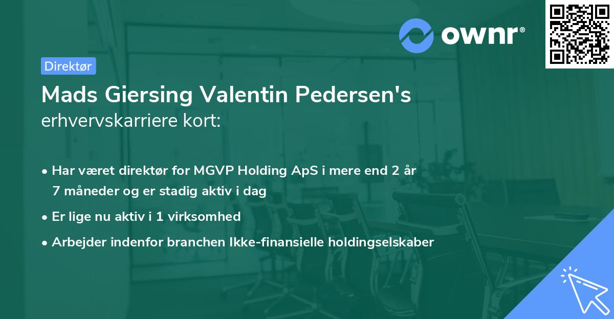 Mads Giersing Valentin Pedersen's erhvervskarriere kort