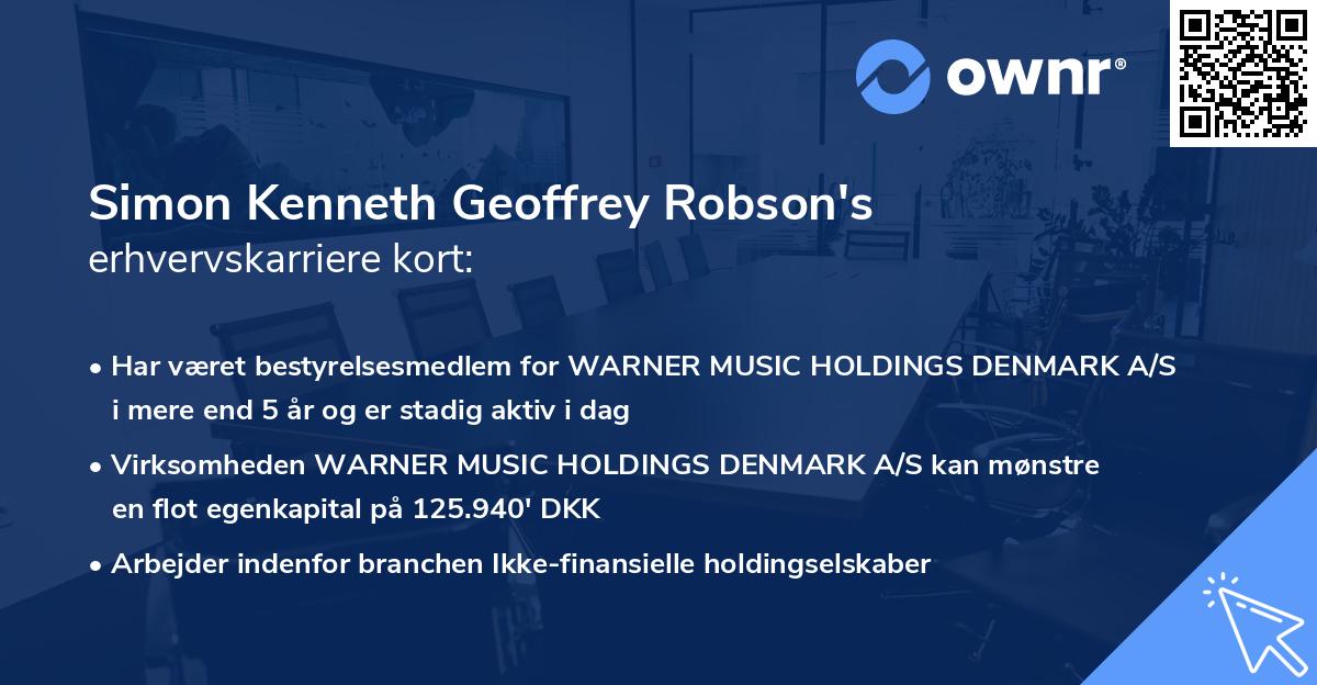 Simon Kenneth Geoffrey Robson's erhvervskarriere kort