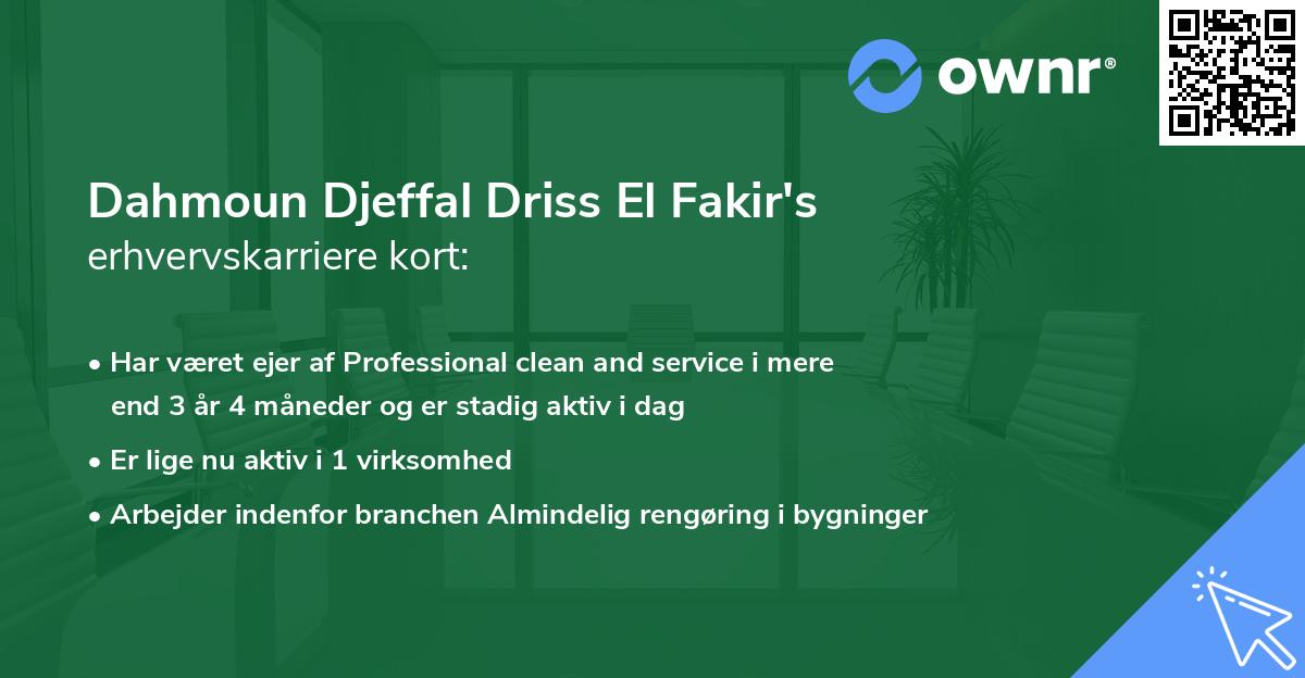 Dahmoun Djeffal Driss El Fakir's erhvervskarriere kort