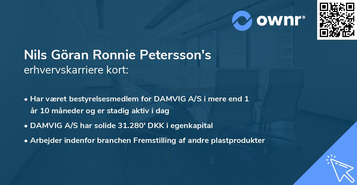 Nils Göran Ronnie Petersson's erhvervskarriere kort