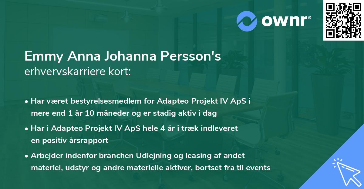 Emmy Anna Johanna Persson's erhvervskarriere kort