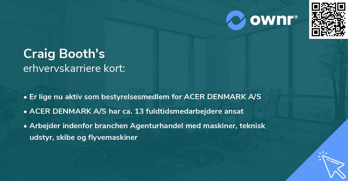 Craig Booth's erhvervskarriere kort