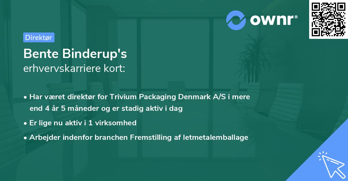 Bente Binderup's erhvervskarriere kort