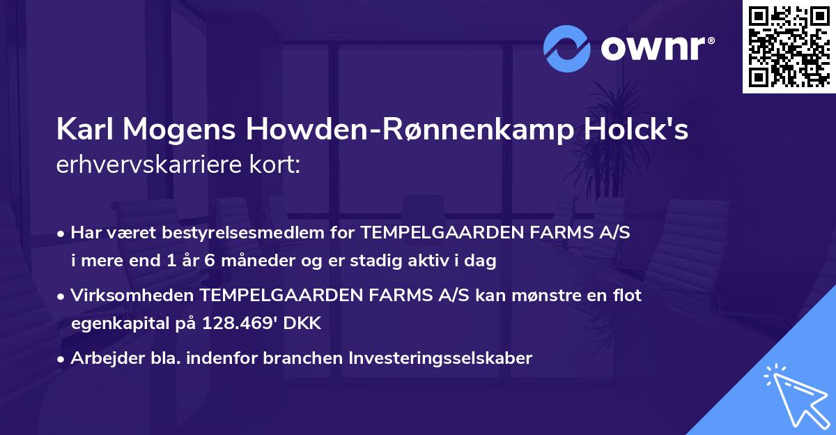 Karl Mogens Howden-Rønnenkamp Holck's erhvervskarriere kort