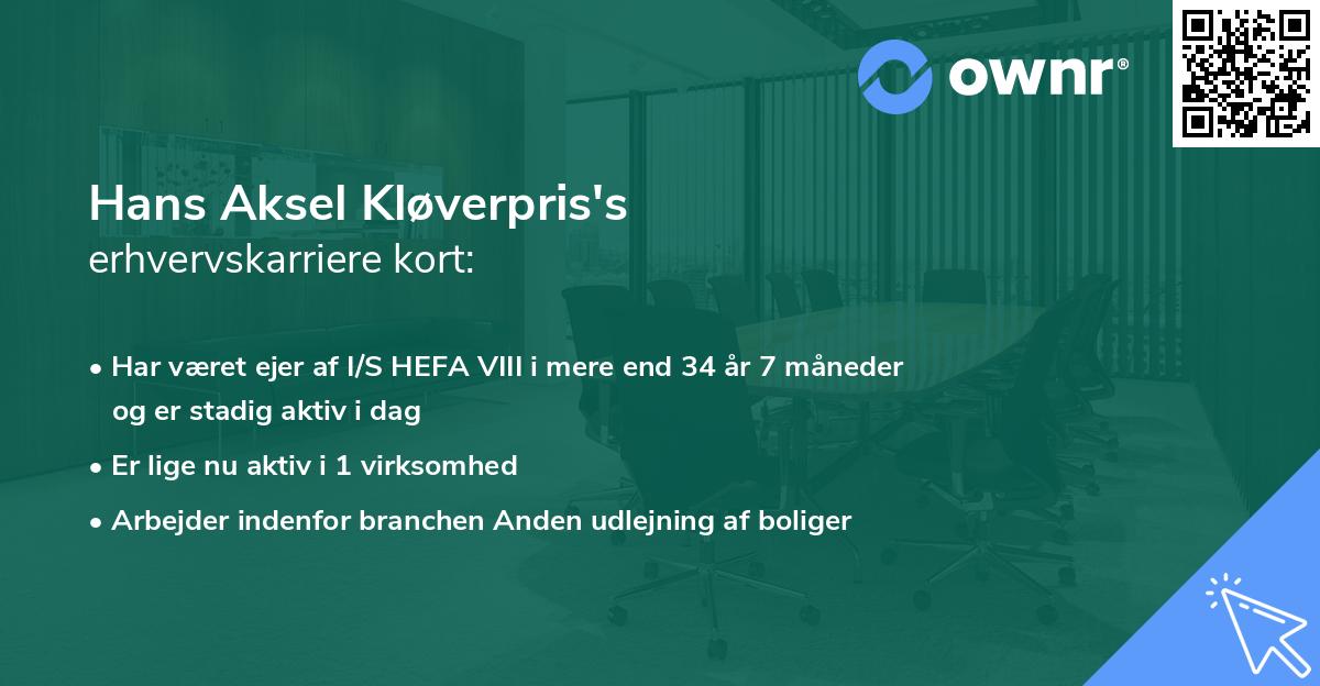 Hans Aksel Kløverpris's erhvervskarriere kort
