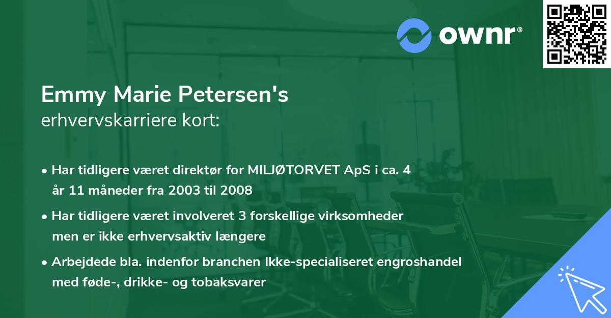 Emmy Marie Petersen's erhvervskarriere kort