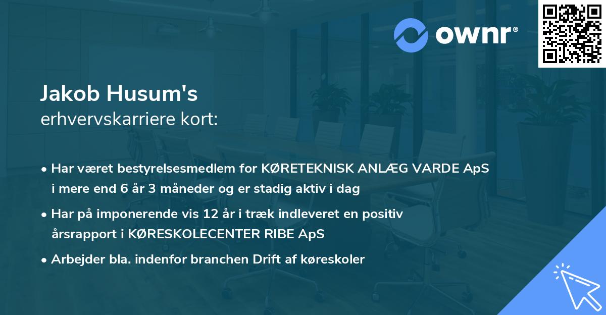 Jakob Husum's erhvervskarriere kort