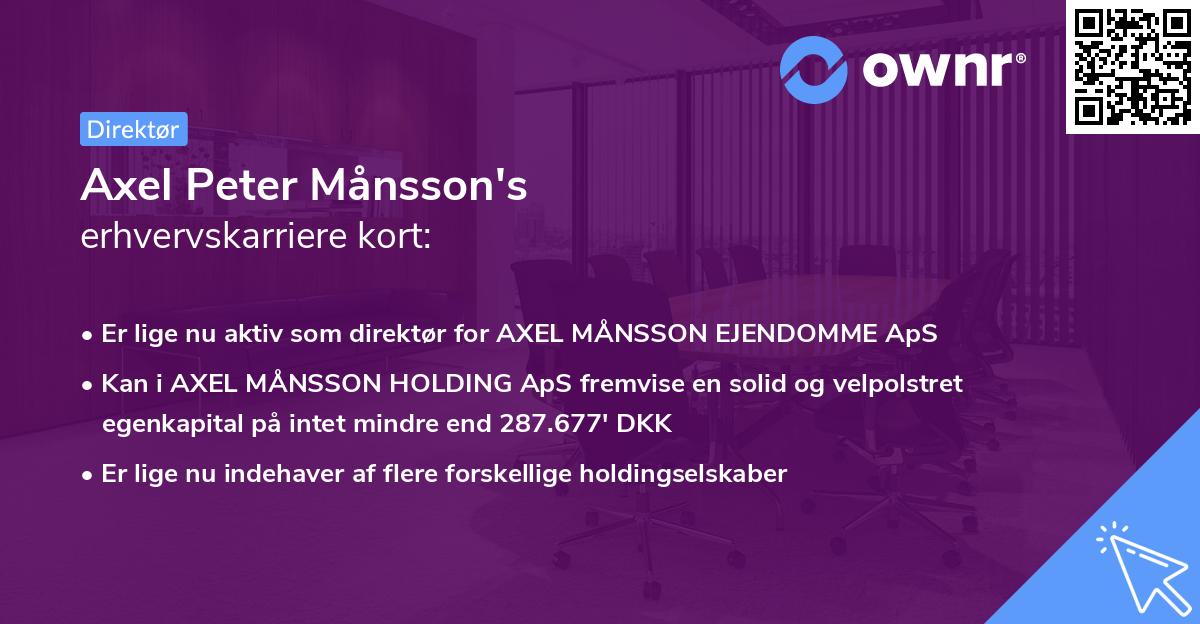 Axel Peter Månsson's erhvervskarriere kort