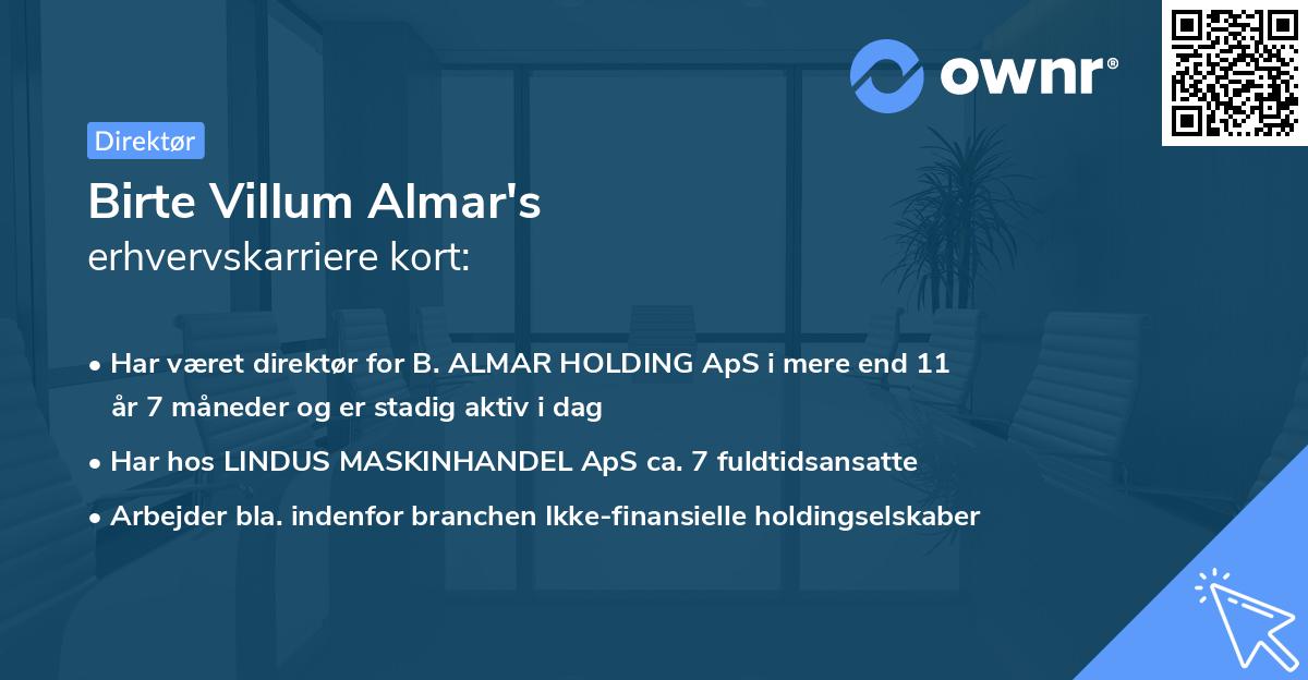 Birte Villum Almar's erhvervskarriere kort