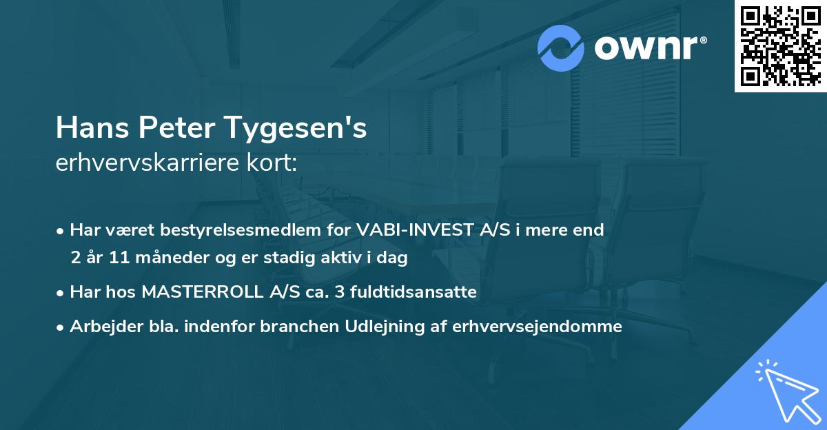 Hans Peter Tygesen's erhvervskarriere kort