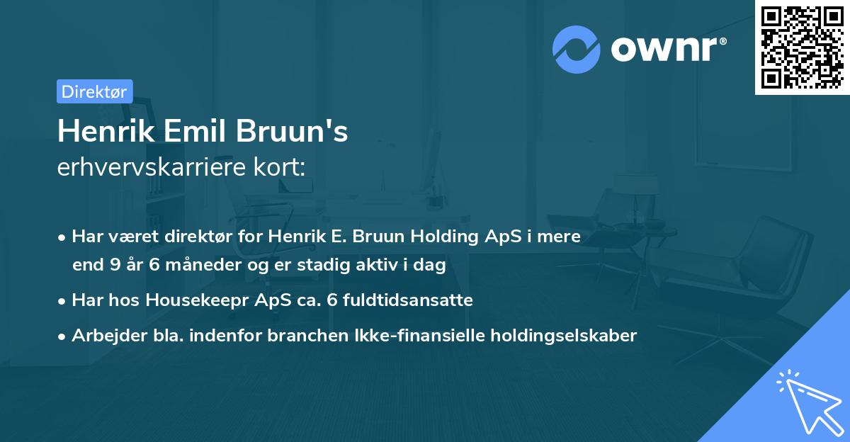 Henrik Emil Bruun's erhvervskarriere kort