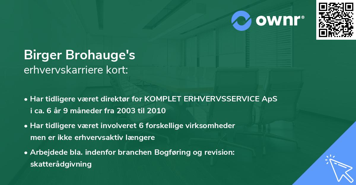 Birger Brohauge's erhvervskarriere kort