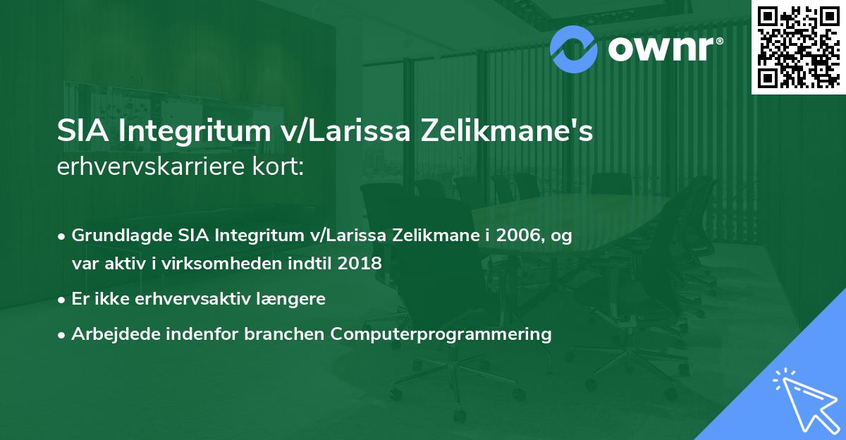 SIA Integritum v/Larissa Zelikmane's erhvervskarriere kort