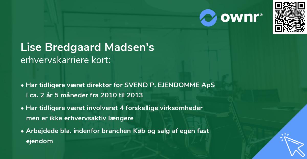 Lise Bredgaard Madsen's erhvervskarriere kort