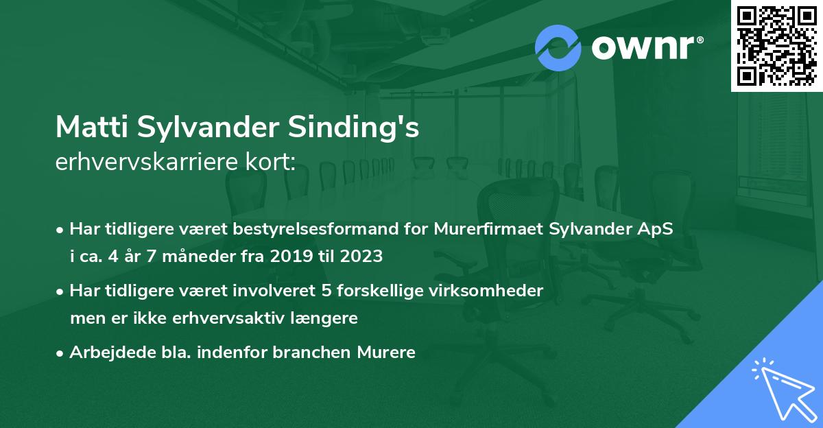 Matti Sylvander Sinding's erhvervskarriere kort