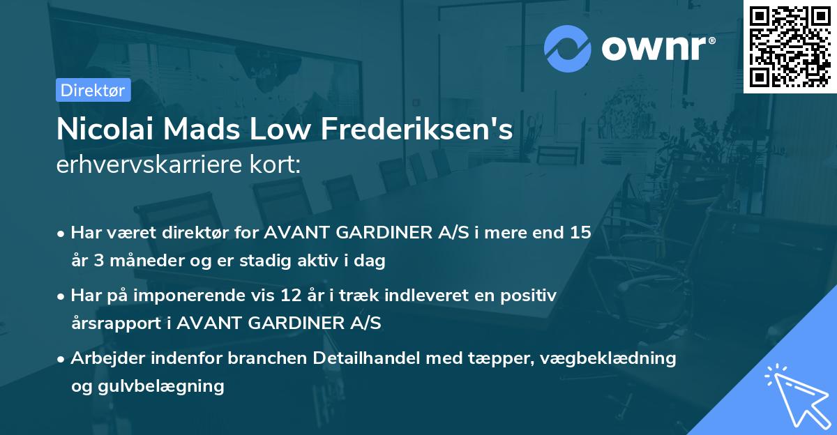 Nicolai Mads Low Frederiksen's erhvervskarriere kort