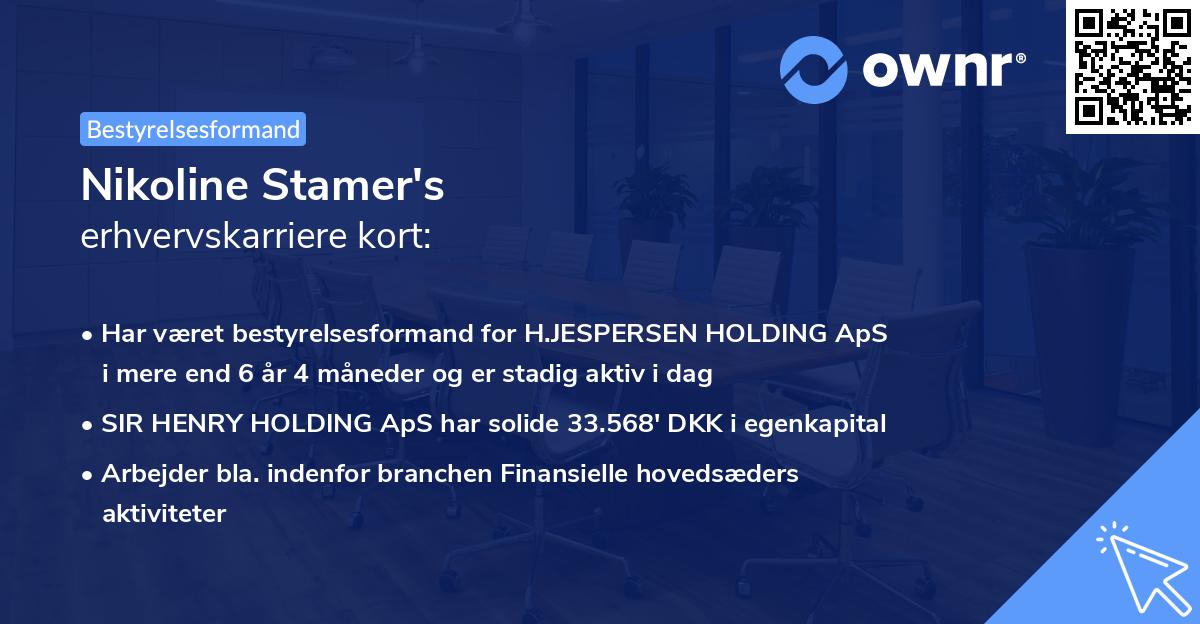 Nikoline Stamer's erhvervskarriere kort