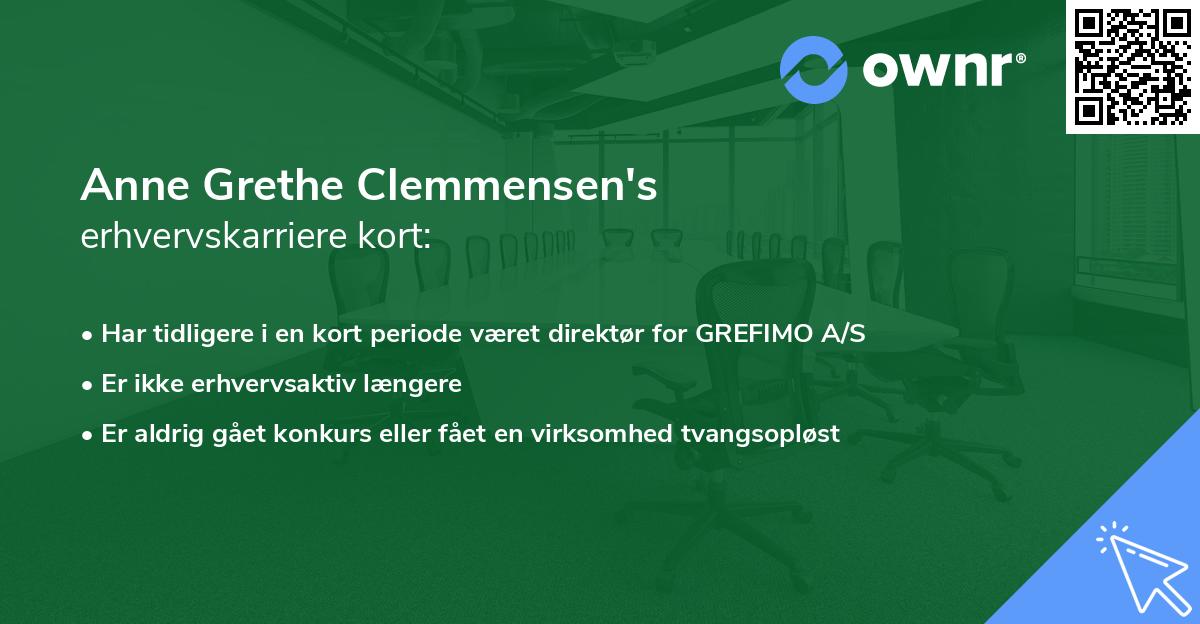 Anne Grethe Clemmensen's erhvervskarriere kort