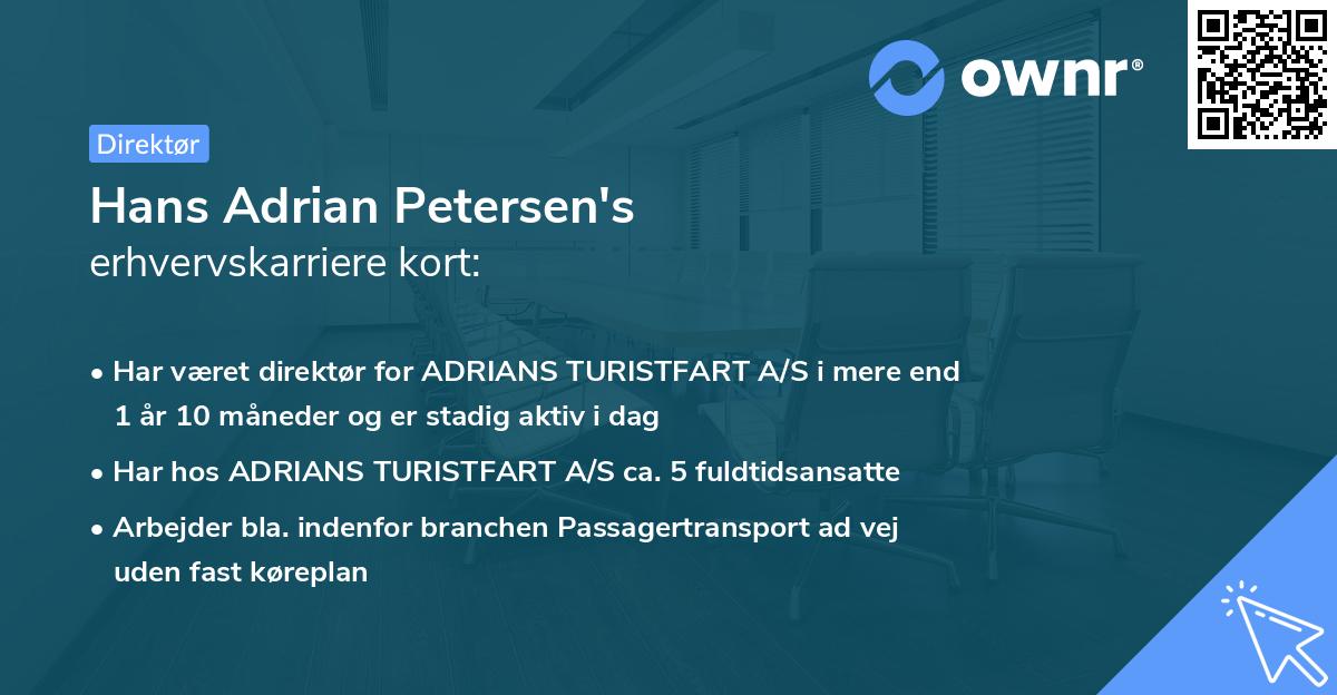 Hans Adrian Petersen's erhvervskarriere kort