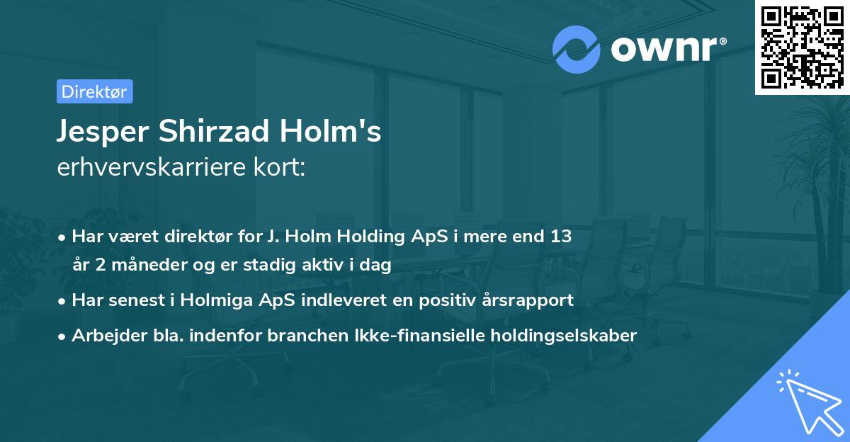 Jesper Shirzad Holm's erhvervskarriere kort
