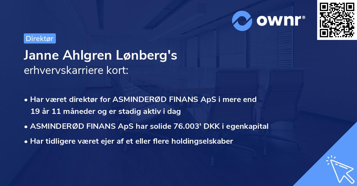 Janne Ahlgren Lønberg's erhvervskarriere kort